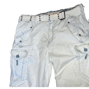 Jetlag  Men's Cargo Pants Size 42 X 34 White Men’s Pants Blue Embroidery & Belt